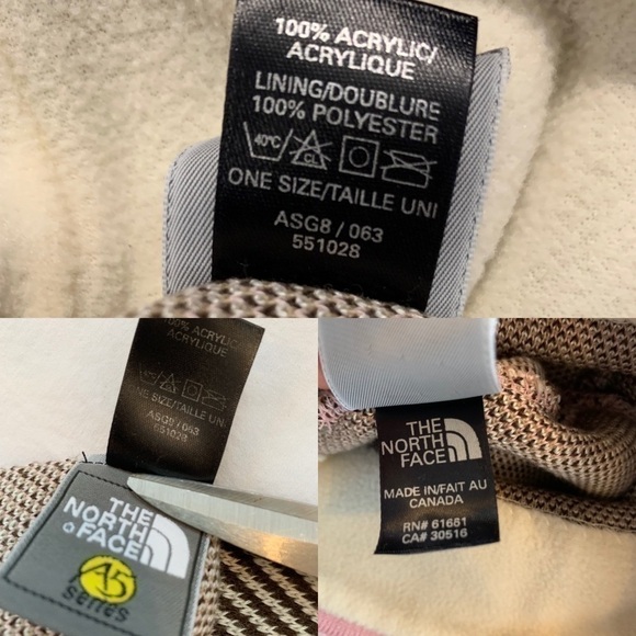 The North Face knitted beanie scarf One size Big girls plaid design pink & tan - Picture 14 of 15